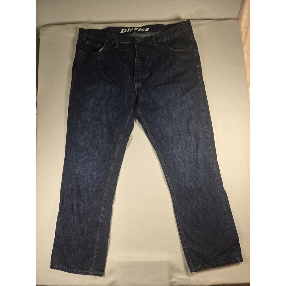 Men's Dark Wash Dickies Denim Jeans Size 44x32 Button Fly Regular Fit